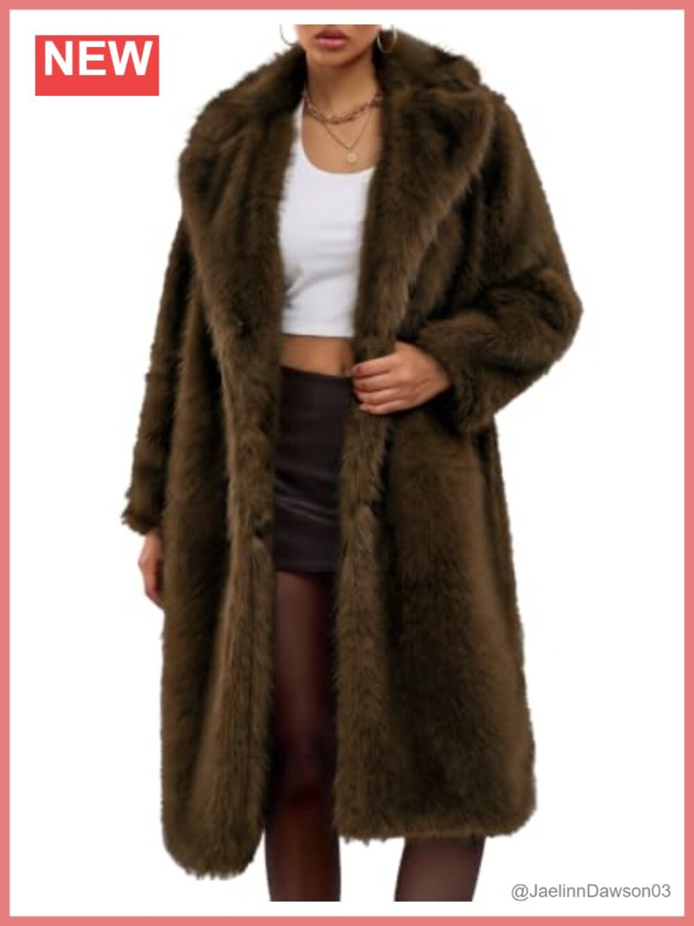 Womens Faux Fur Coat Long Warm Fluffy Winter Jacket Knee-Length
